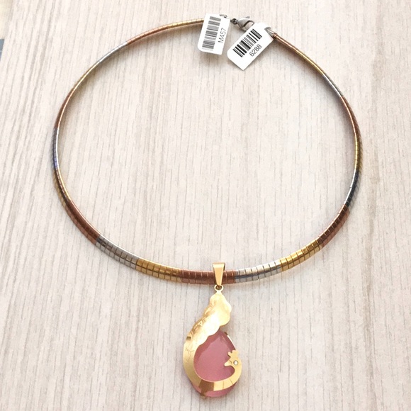 Omega choker with peacock pendant steel - Picture 2 of 5